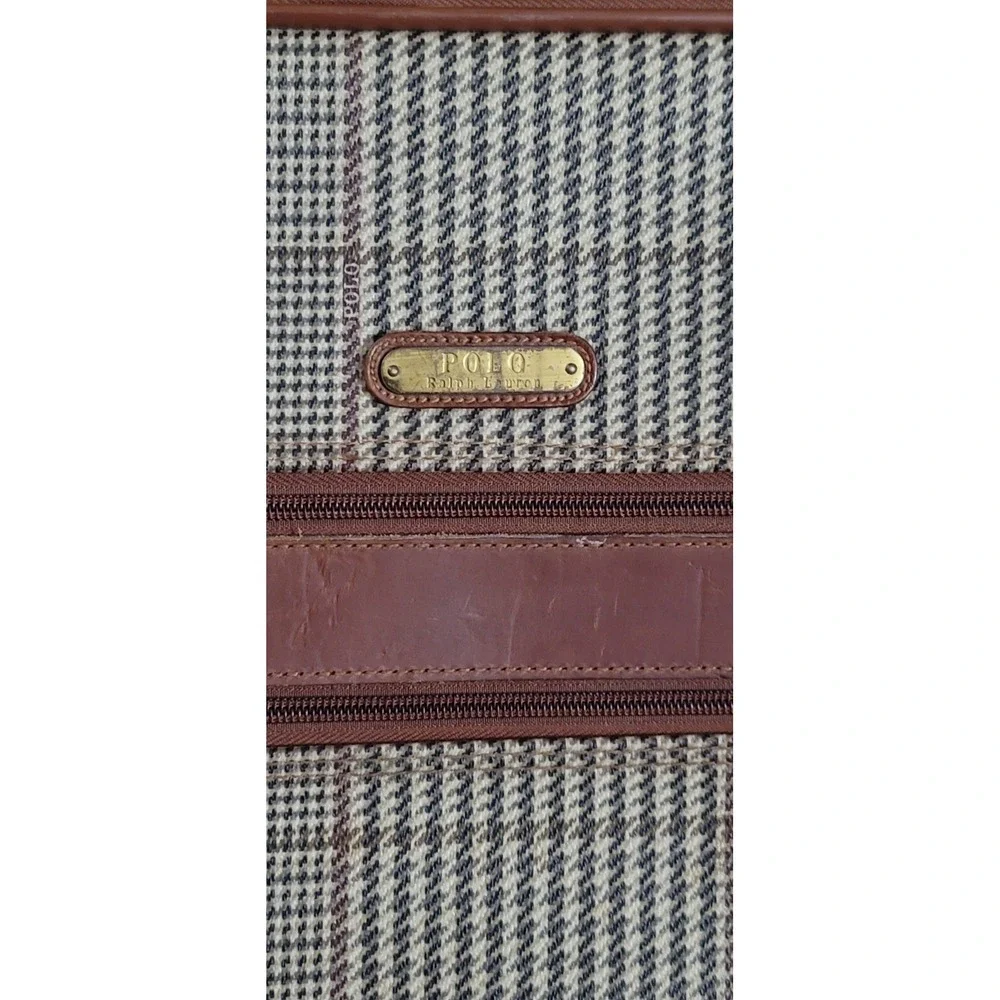 Vintage Polo Ralph‎ Lauren Leather Trim Brown Plaid Carry-On 22